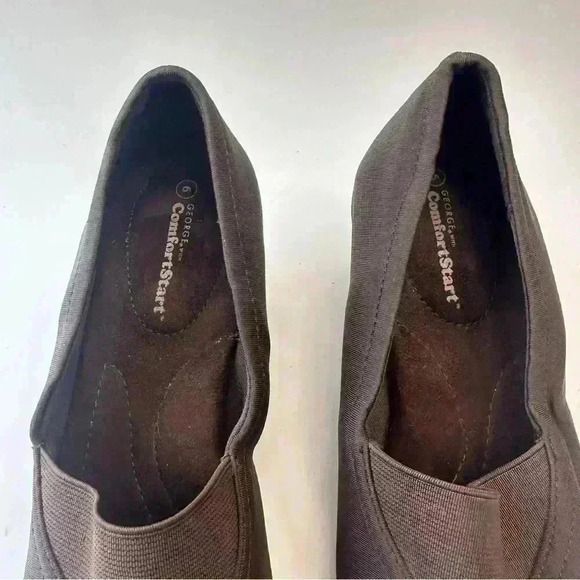 George Heels Womens 6 Comfort Start Loafers Pumps Wedge Black Fabric Slip On - Picture 3 of 9